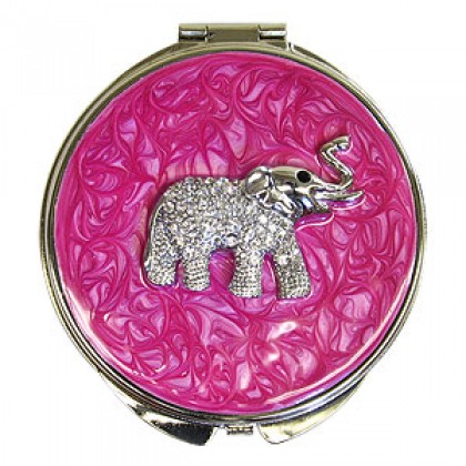 Compact Mirror - 12 PCS - Elephant w/ Rhinestones - Fuchsia - MR-GM1196FU